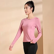 奎格瑜伽服上衣女夏弹力晨跑健身服休闲T恤跑步服运动长袖紧身衣