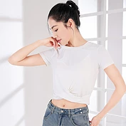 奎格瑜伽服短袖夏T恤运动上衣露脐跑步紧身衣网红健身服气质仙气