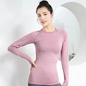奎格瑜伽服长袖女T恤秋冬季休闲衫健身服运动上衣跑步健身衣紧身